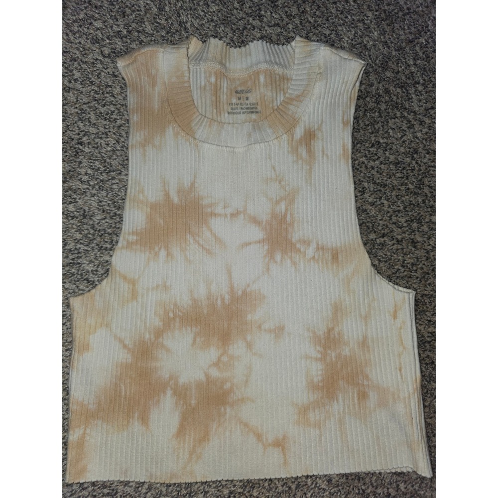 Aerie Womens Ribbed Tie Dye Crop Tank Top Cream Tan Sleeveless Size M